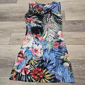 Jonathan Martin Floral Drape Neck Mini Dress Muti-Color Women's Medium Bright
